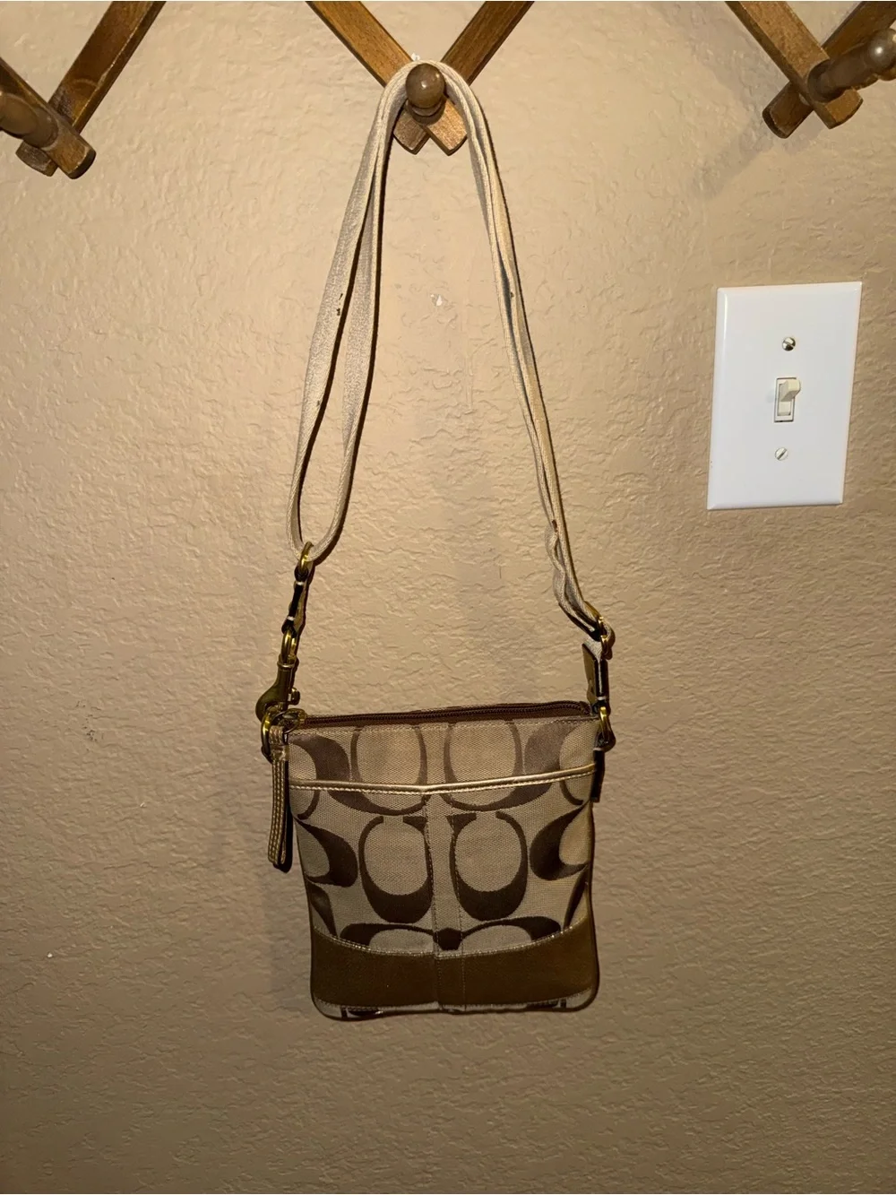 Coach Signature Canvas Crossbody in Brown and Tan